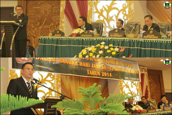 Gubernur Sulut (atas) dan Walikota Tomohon (bawah) saat membawakan sambutannya.
