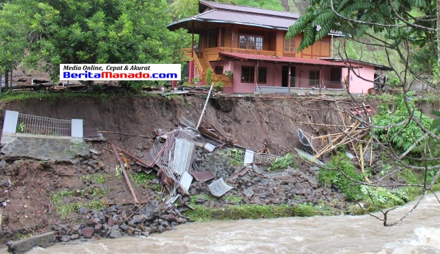 Talud dan Pagar ambruk di kikis aliran Sungai Sawangan (DAS Tondano)
