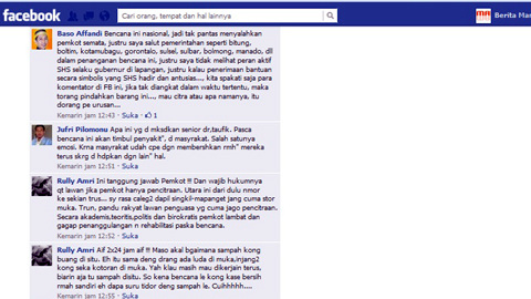 Komentar di jejariang sosial soal peran Sarundajang pasca bencana Manado (foto beritamanado)