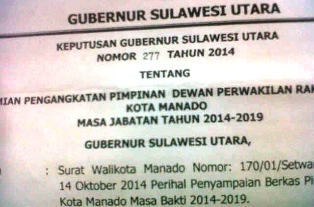 SK Pimpinan Definitif DPRD Manado