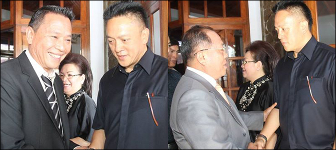 Walikota Tomohon Jimmy Eman bersama Epe (kiri). Sekretaris Daerah Kota Tomohon Arnold Poli dan Jefferson Rumajar (kanan).