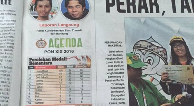 Pingkan Giroth menghiasi halaman depan salah satu media cetak Sumatera Selatan