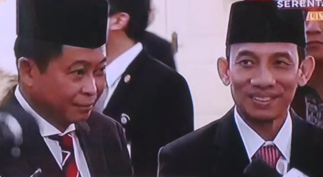 Ignatius Jonan dan Arcandra Tahar usai dilantik Presiden RI Ir Joko Widodo