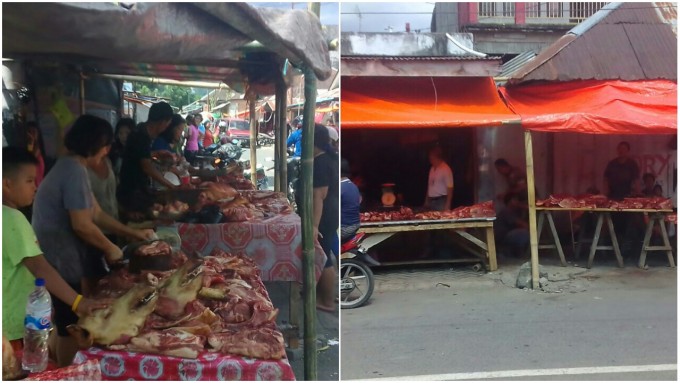 Suasana pasar daging babi di Girian Atas