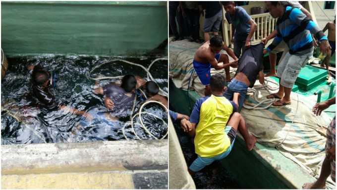 Proses evakuasi mayat salah satu ABK yang ditemukan di Dermaga Perikanan Kota Bitung
