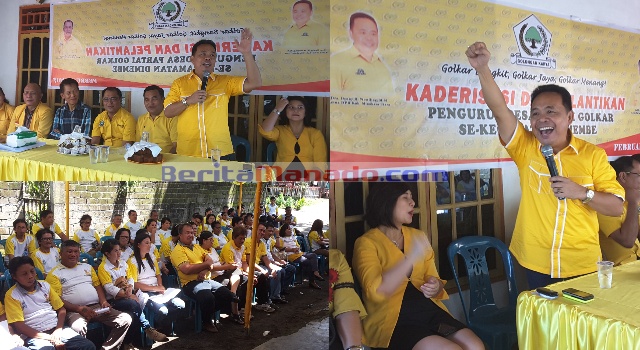 Ketua PG Minut Drs Denny Wowiling MSi dalam kaderisasi dan pelantikan pengurus partai se-Kecamatan Dimembe.