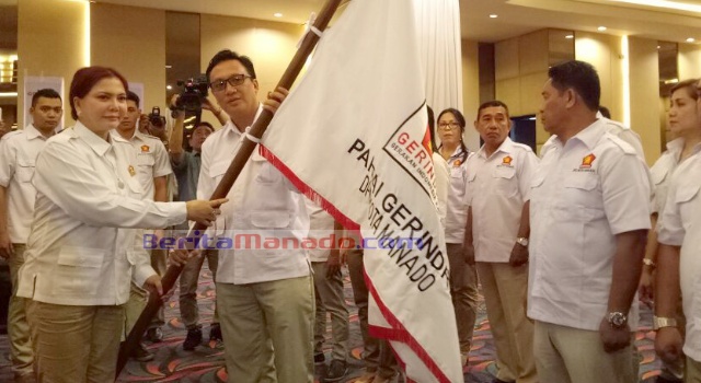 Ketua DPD Gerindra Sulut Vonnie Panambunan melantik Apriano Saerang sebagai Ketua DPC Gerindra Manado.