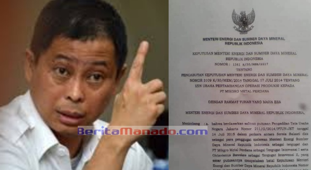 Menteri ESDM Ignasius Jonan menerbitkan keputusan pencabutan izin operasi PT MMP di Pulau Bangka.