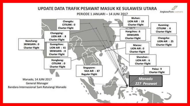 Data Trafik Pesawatyang masuk ke Sulut periode 1 Januari - 14 Juni 2017