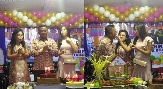 Wabup Minut Ir Joppi Lengkong, bahagia merayakan HUT ke-56 bersama istri dan anak tercinta.(foto: staf khusus wabup)