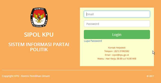 SISTEM INFORMASI PARTAI POLITIK (screen capture sipol.kpu.go.id)