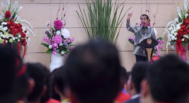 Presiden Joko Widodo saat memberikan sambutan dihadapan ratusan kader GMNI. (Foto:IST)
