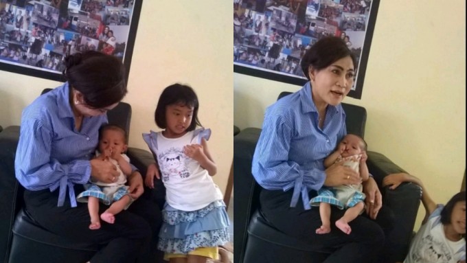 Khouni ketika mengunjungi tiga anak yang diterlantarkan ibunya di Tanjung Merah