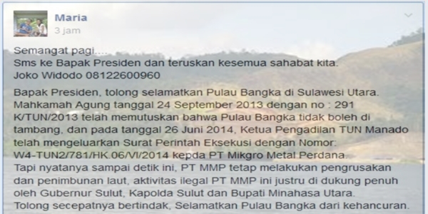 Gunakan Media Sosial Tolak PT MMP, "Pak Presiden Tolong Selamatkan Pulau Bangka"