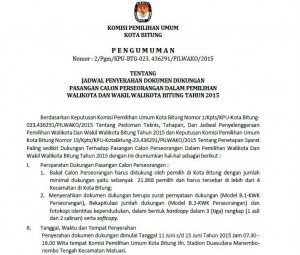 KPU BITUNG: Pengumuman Syarat Dukungan Calon Perseorangan