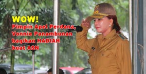 Wow, Vonnie Panambunan Bagi-Bagi Hadiah di Apel Perdana Pemkab Minut