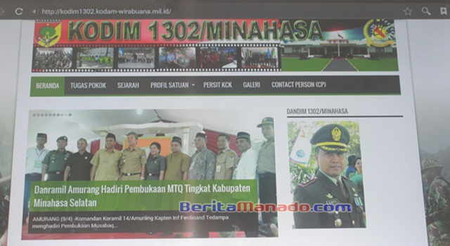 Tampilan Website Kodim 1302 Minahasa di Layar LCD Berukuran 42 Inchi