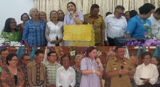 VONNIE PANAMBUNAN-JOPPI LENGKONG Yakin Minut Semakin Diberkati Tahun 2017 11 Keceriaan Bupati Vonnie Panambunan dan Wabup Minut Joppi Lengkong bersama lansia.