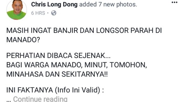 Postingan Chris Longdong di Facebook akhir Juni lalu 