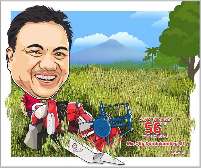 Wartawan Sulut Hadiahi Ini di HUT Ke-56 OLLY DONDOKAMBEY 9 Karikatur Olly Dondokambey saat panen padi