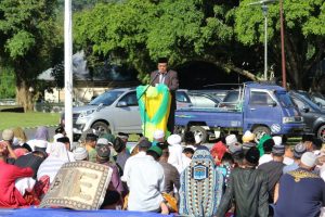 Bupati JABES GAGHANA Bacakan Sambutan Saat Sholat Idul Fitri yang di Gelar Pemkab Sangihe