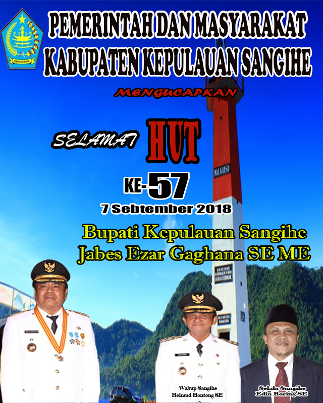 Pemkab dan Masyarakat Kepulauan Sangihe Mengucapkan Selamat HUT ke-57 Bupati Kepulauan Sangihe Jabes Ezar Gaghana SE ME