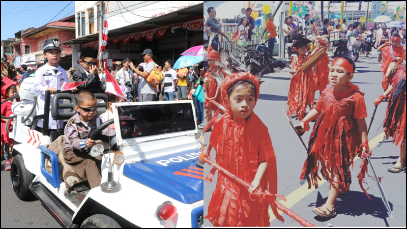 Pawai Bocah Peringatan HUT ke-74 RI di Tomohon Berlangsung Meriah