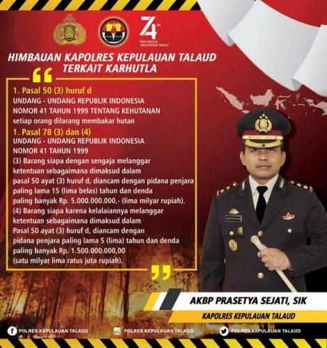 Cegah Karhutla, Kapolres Kepulauan Talaud Keluarkan Imbauan