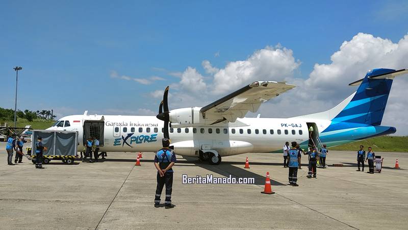 Pesawat ATR 72-600 nomor registrasi PK-GAJ milik Garuda Indonesia di Francisco Bangoy International Airport Davao (Davao International Airport)