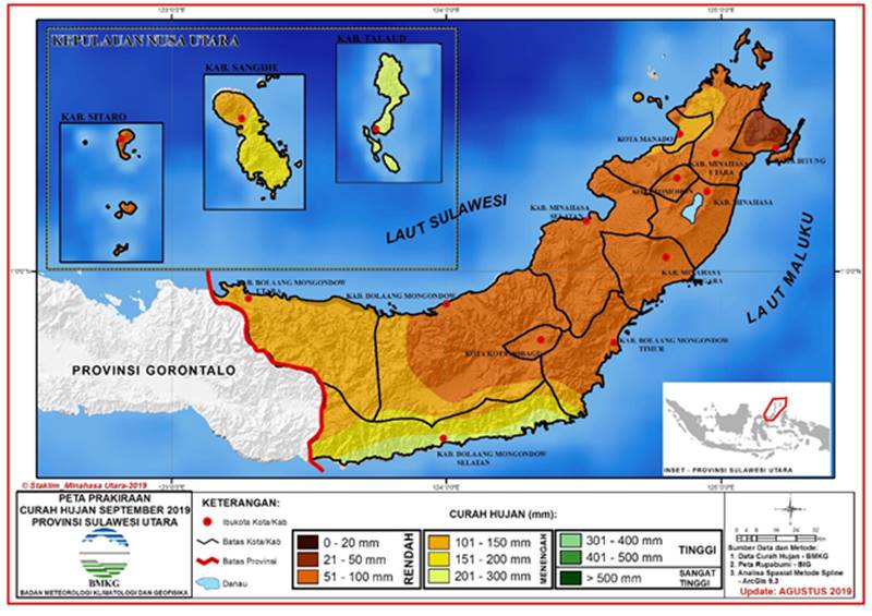 Prakiraan Hujan September 2019 di Sulawesi Utara 