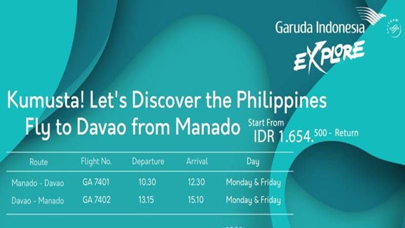 Rte penerbangan Manado-Davao dilayani setiap Senin dan Jumat