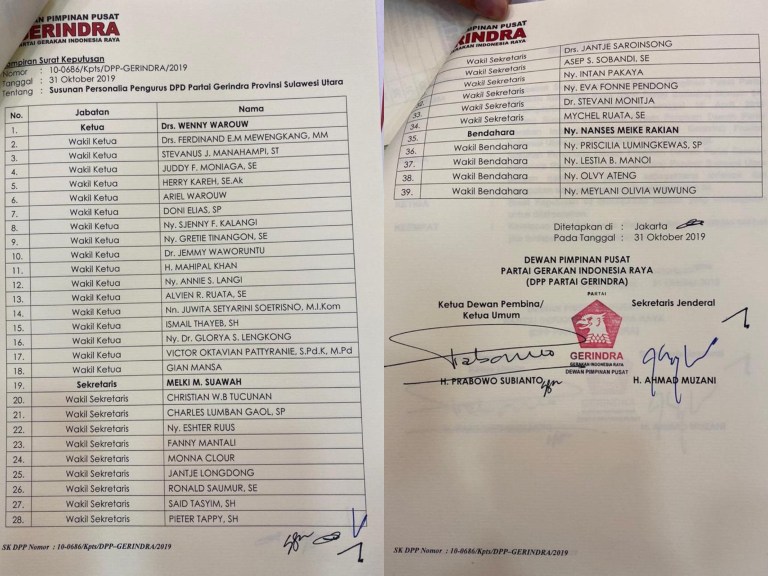 Terjadi Pergantian Pengurus DPD Gerindra Sulut, ini Pengakuan Melky Suawah