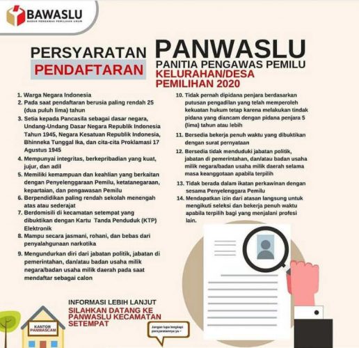 Bawaslu Minut Segera Buka Perekrutan Panwaslu Kelurahan/Desa