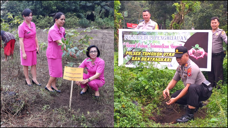 Dukung Program Kapolri, Polsek Tomohon Utara Tanam Bibit Pohon di Bantaran DAS