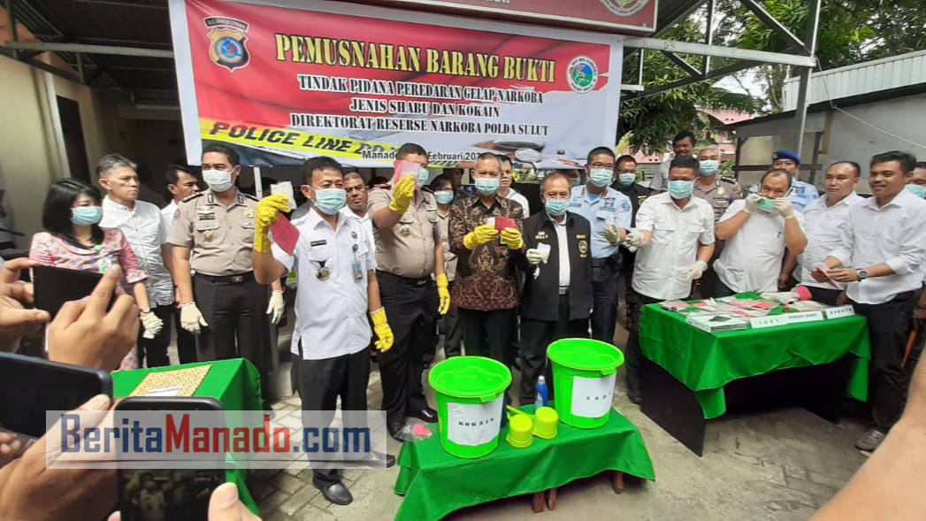 Dirres Narkoba Polda Sulut Musnahkan Barbuk 382,73 Gram Sabu dan 1.012,08 Gram Kokain