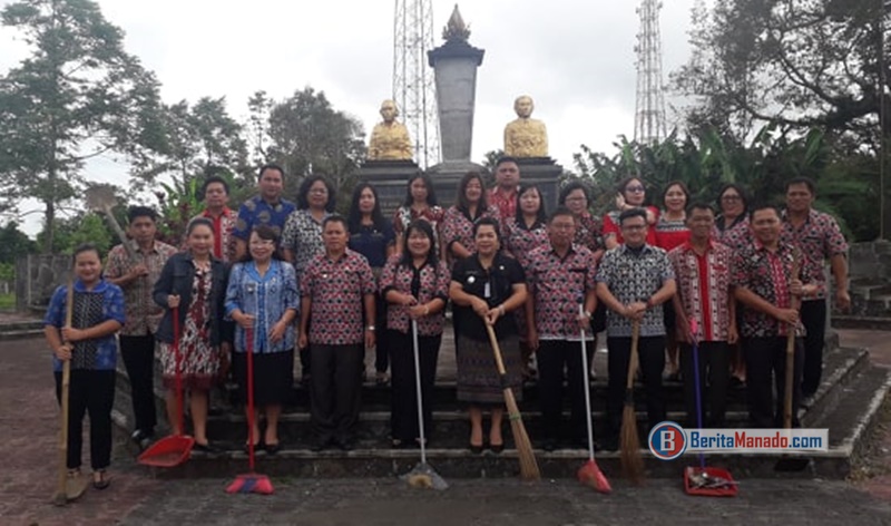 Eightmi Moniung Pimpin Jajaran Kerja Bakti di Monumen Lapian Taulu