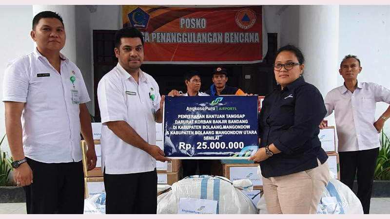 Bandara Sam Ratulangi Serahkan Bantuan Bencana Bolmut Lewat BPBD