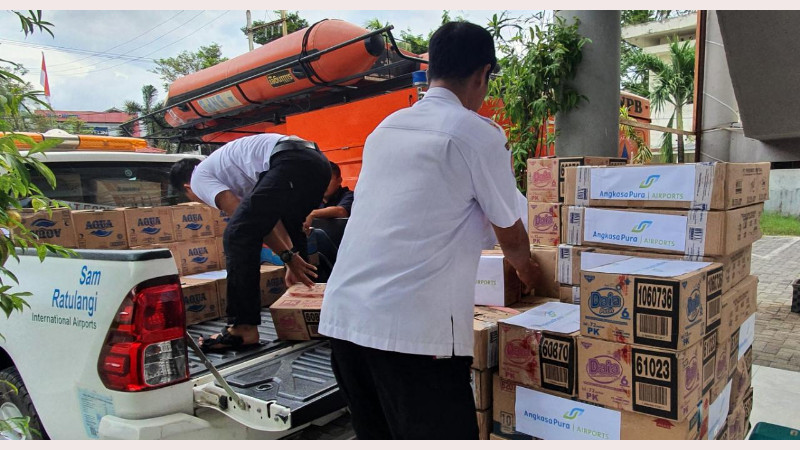 Bandara Sam Ratulangi Serahkan Bantuan Bencana Bolmut Lewat BPBD