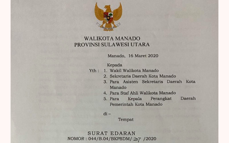Vicky Lumentut Keluarkan Surat Edaran, ASN dan THL Kerja Dari Rumah?