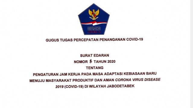 Gugus Tugas Percepatan Penanganan COVID-19 Terbitkan SE Aturan Jam Kerja Wilayah Jabodetabek