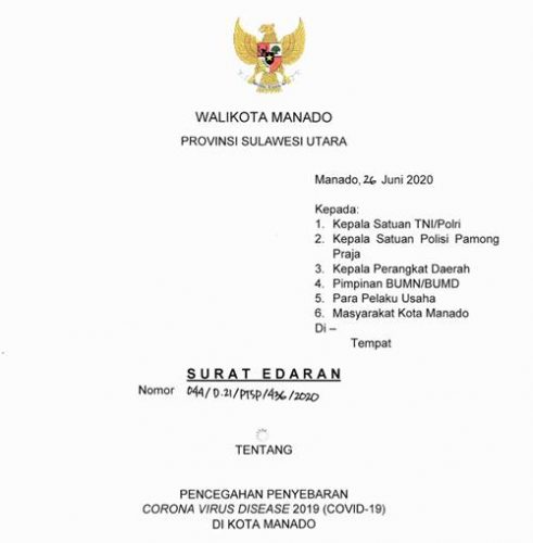 Surat Edaran Walikota Manado