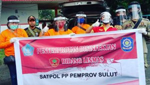 Bidang Linmas SatPol-PP Sulut Turun Lapangan Lakukan Penyemprotan Disinfektan