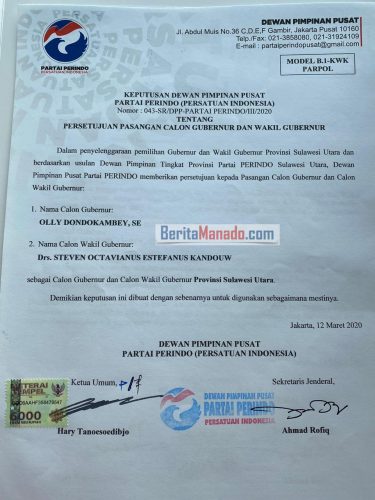 PILGUB SULUT: Olly Dondokambey-Steven Kandouw Terima SK Perindo 8 PILGUB SULUT: Olly Dondokambey-Steven Kandouw Terima SK Perindo