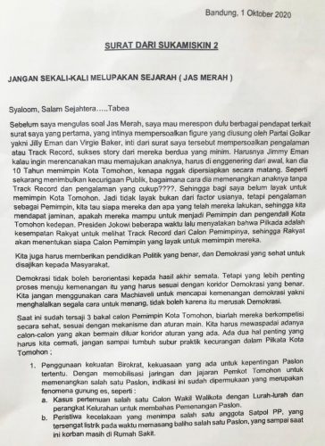 Jefferson Rumajar Kirim Surat ke-2 untuk Rakyat Tomohon