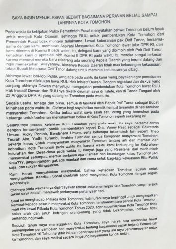 Jefferson Rumajar Kirim Surat ke-2 untuk Rakyat Tomohon