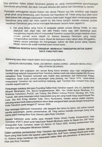 Jefferson Rumajar Kirim Surat ke-2 untuk Rakyat Tomohon