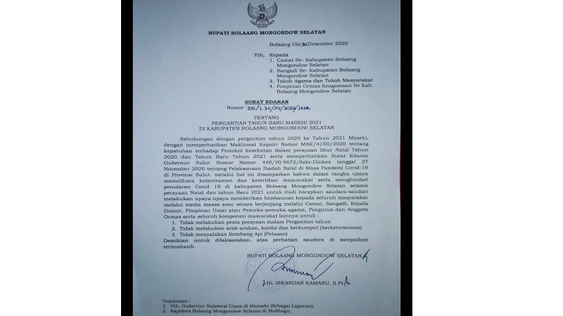 Bupati Iskandar Keluarkan Edaran Perayaan Tahun Baru di Tengah Pendemi Covid-19