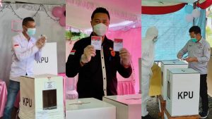 BERITA FOTO: Tiga Komisioner Bawaslu Minut Gunakan Hak Pilih, Taati Protap COVID-19