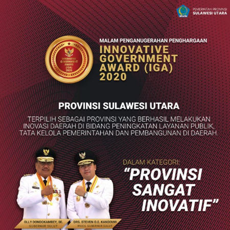 Olly Dondokambey-Steven Kandouw Antar Sulut Raih Penghargaan Provinsi Sangat Inovatif