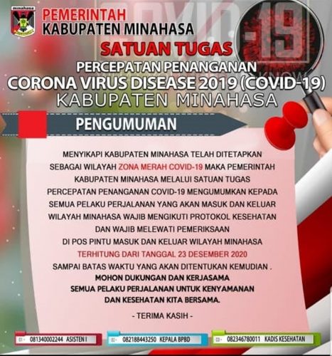 Kembali Ditetapkan Zona Merah, Ini Langkah Pemkab Minahasa